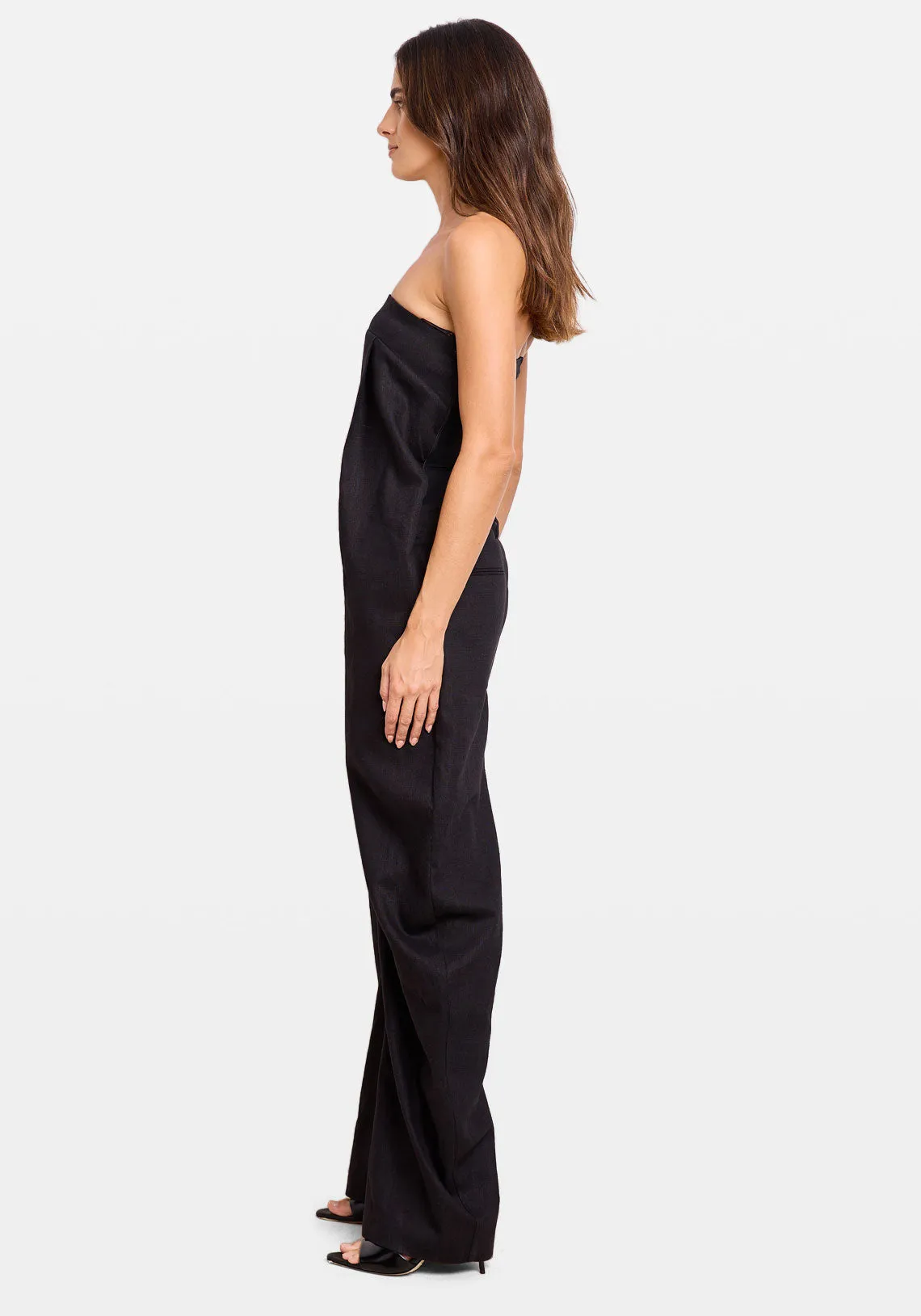 JUMPSUIT IN LINEN CANVAS BLACK