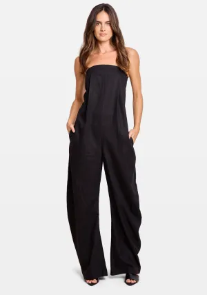 JUMPSUIT IN LINEN CANVAS BLACK