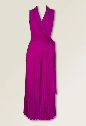 Jumpsuit in pleated crepe in purple