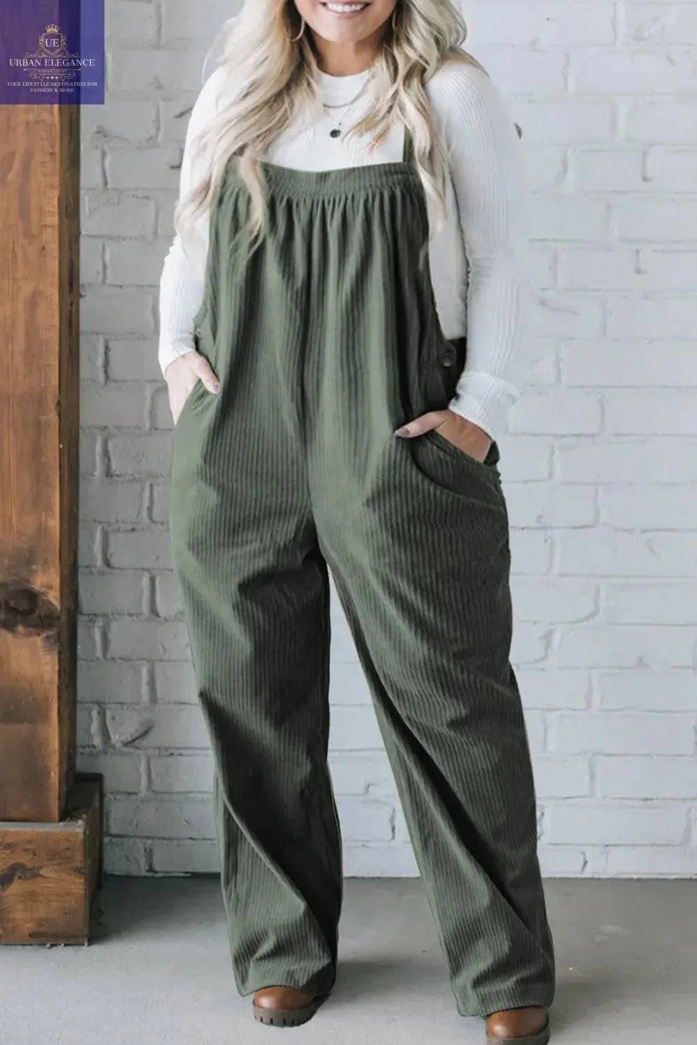 Jungle Green Corduroy Plus Size Overall