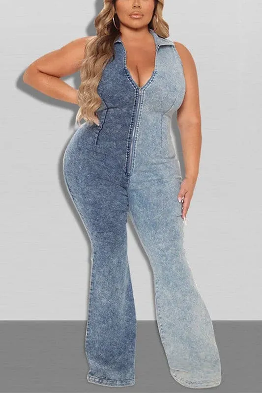 JZ094 Sleeveless Denim Jumpsuits