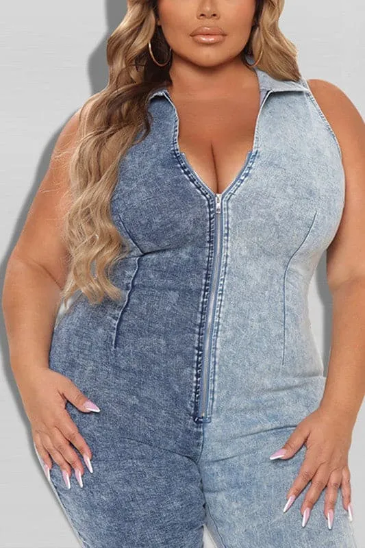 JZ094 Sleeveless Denim Jumpsuits