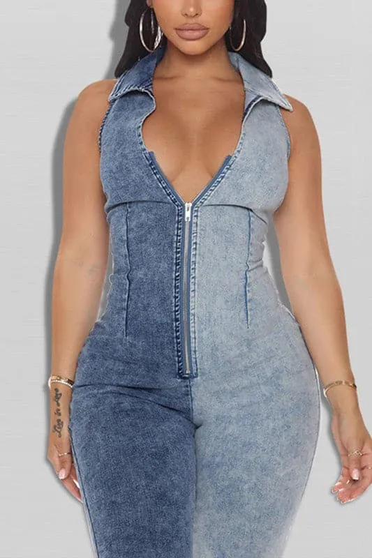 JZ094 Sleeveless Denim Jumpsuits