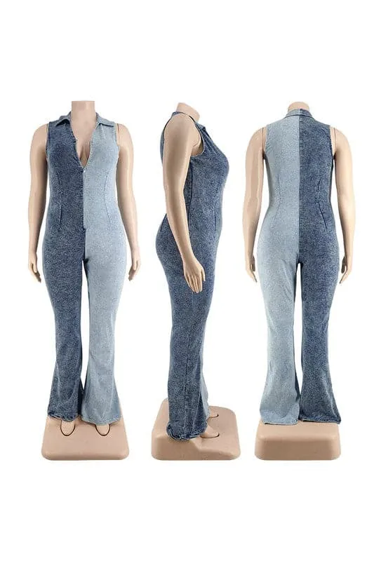 JZ094 Sleeveless Denim Jumpsuits