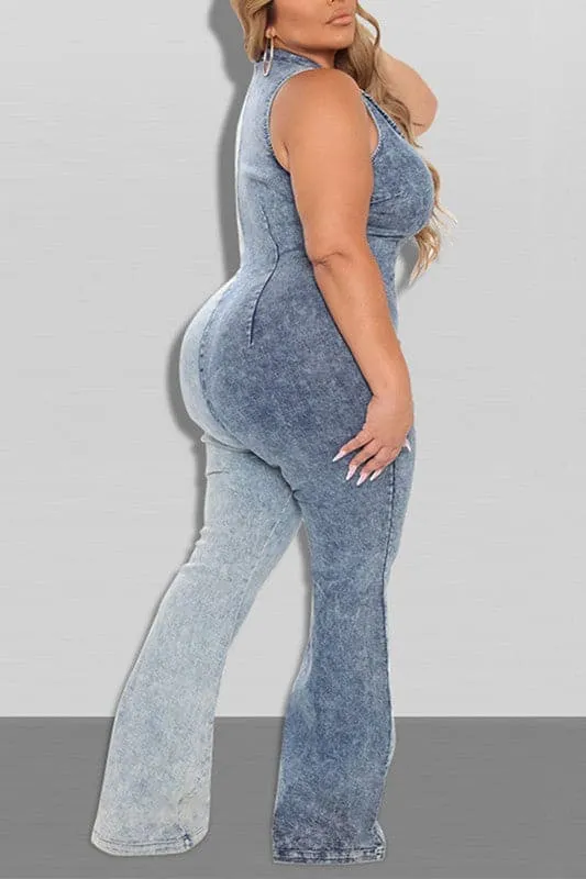 JZ094 Sleeveless Denim Jumpsuits