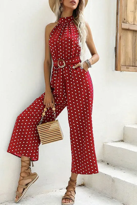 JZ636 Dot High Neck Jumpsuit