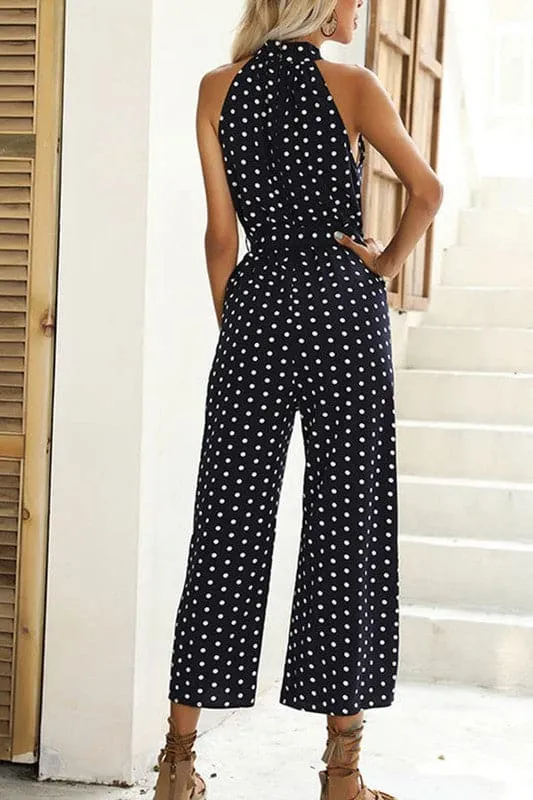 JZ636 Dot High Neck Jumpsuit