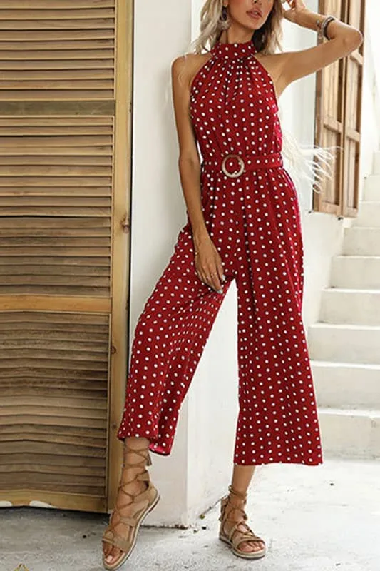 JZ636 Dot High Neck Jumpsuit