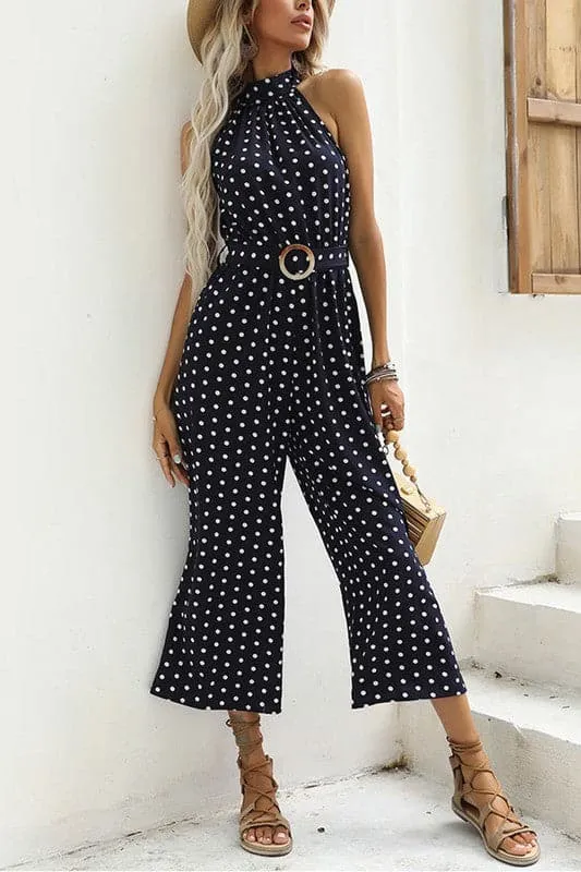 JZ636 Dot High Neck Jumpsuit