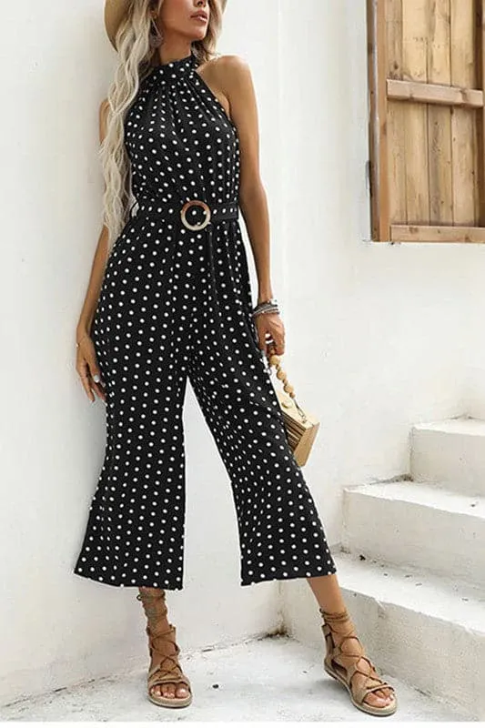 JZ636 Dot High Neck Jumpsuit