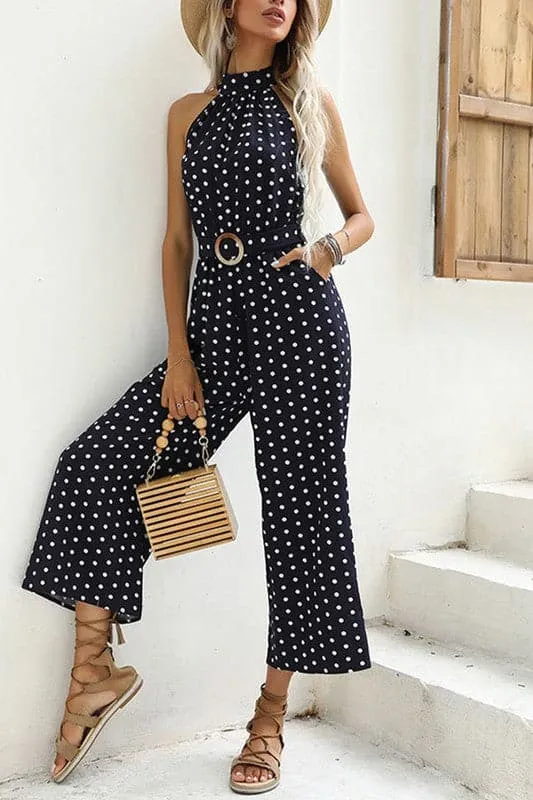 JZ636 Dot High Neck Jumpsuit