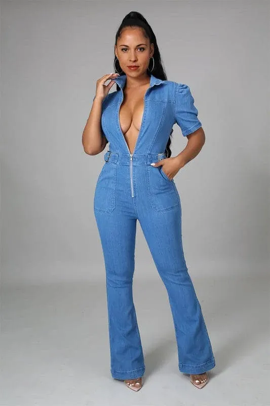 JZ731 V Neck Long Sleeves Bodycon Jumpsuit