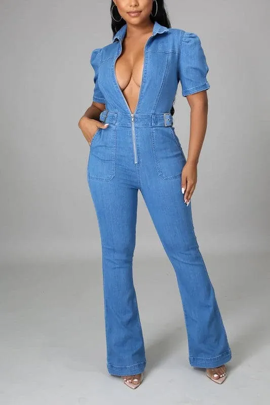 JZ731 V Neck Long Sleeves Bodycon Jumpsuit