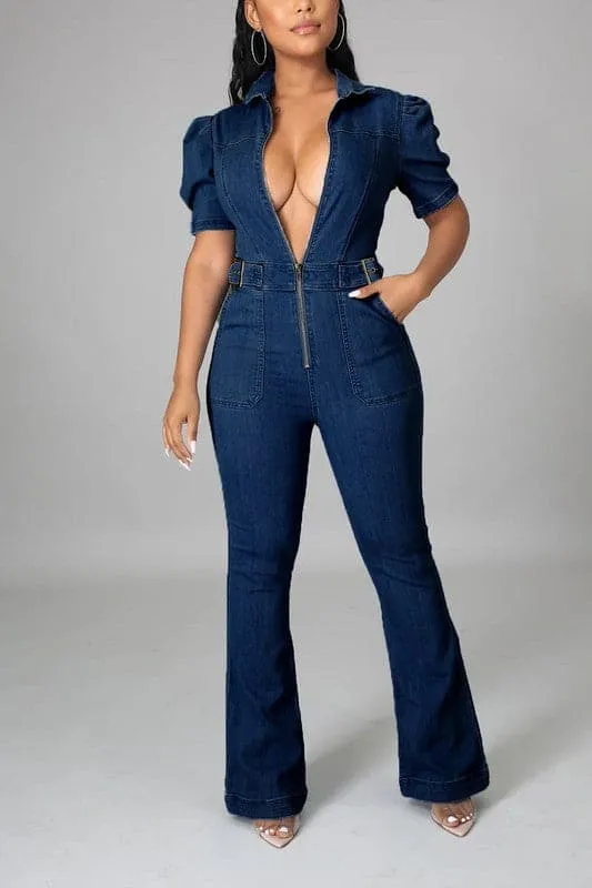 JZ731 V Neck Long Sleeves Bodycon Jumpsuit