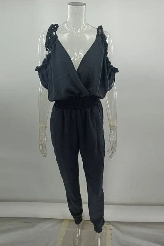 JZ753 V Neck Pocket Jumpsuit