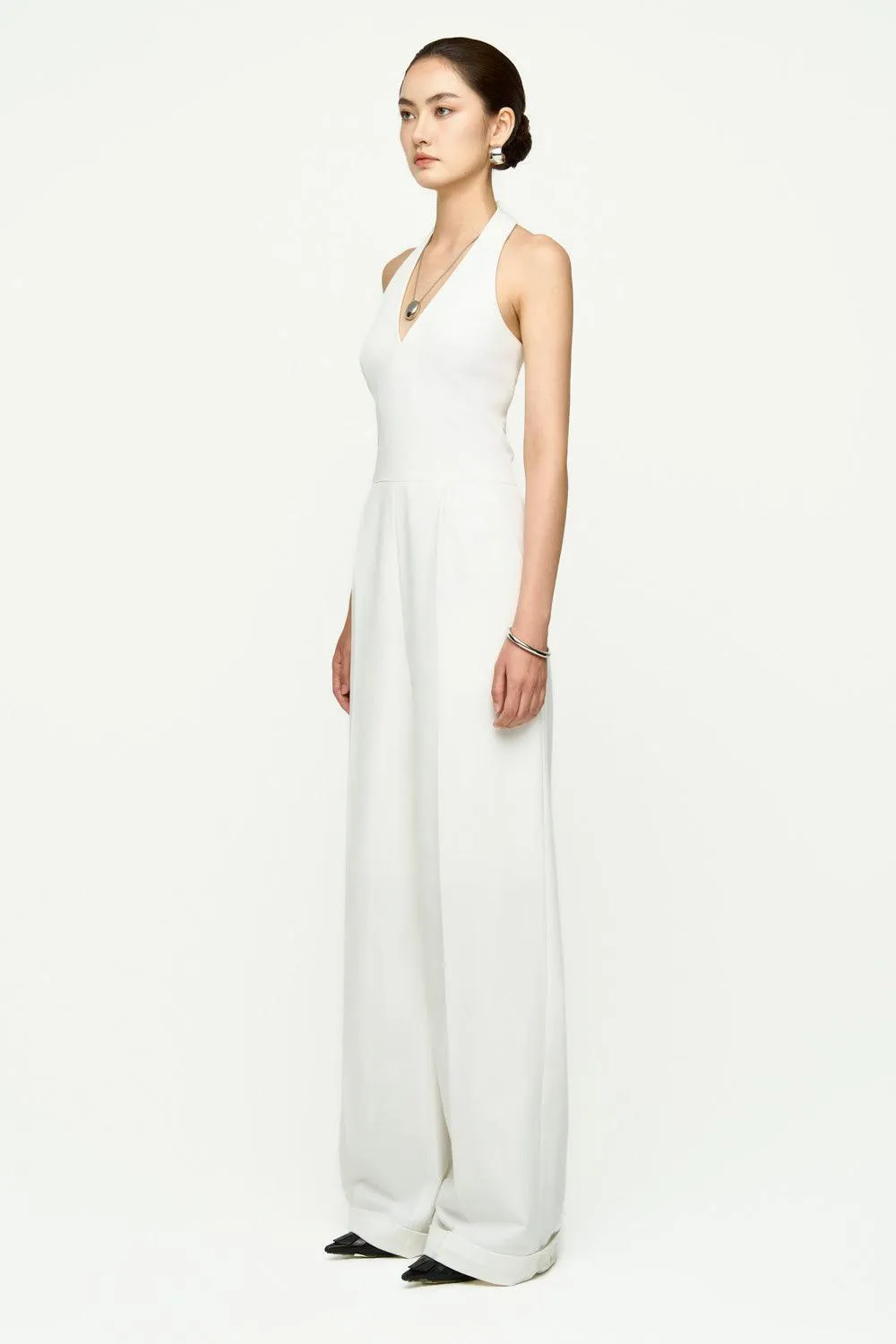 Katie Halter Side Pocket Twill Floor Length Jumpsuit