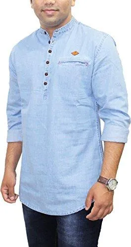 Kuons Avenue Men's Denim Kurta Shirt (KACLFS1169XL_Icewash_X-Large)