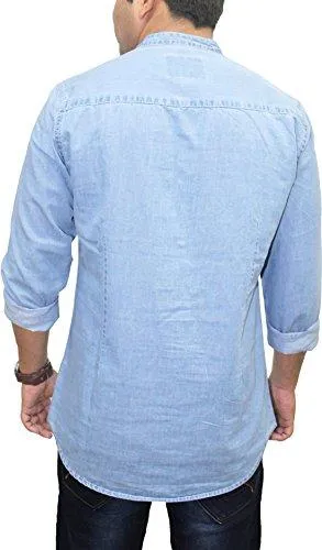 Kuons Avenue Men's Denim Kurta Shirt (KACLFS1169XL_Icewash_X-Large)