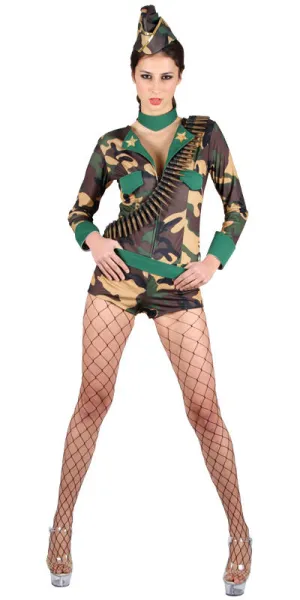 Ladies Combat Cutie Army Girl Fancy Dress Military Uniform Costume   Hat