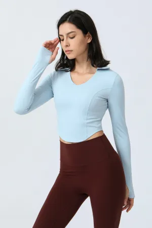 Lapel Corset Detail Long Sleeve Crop Top