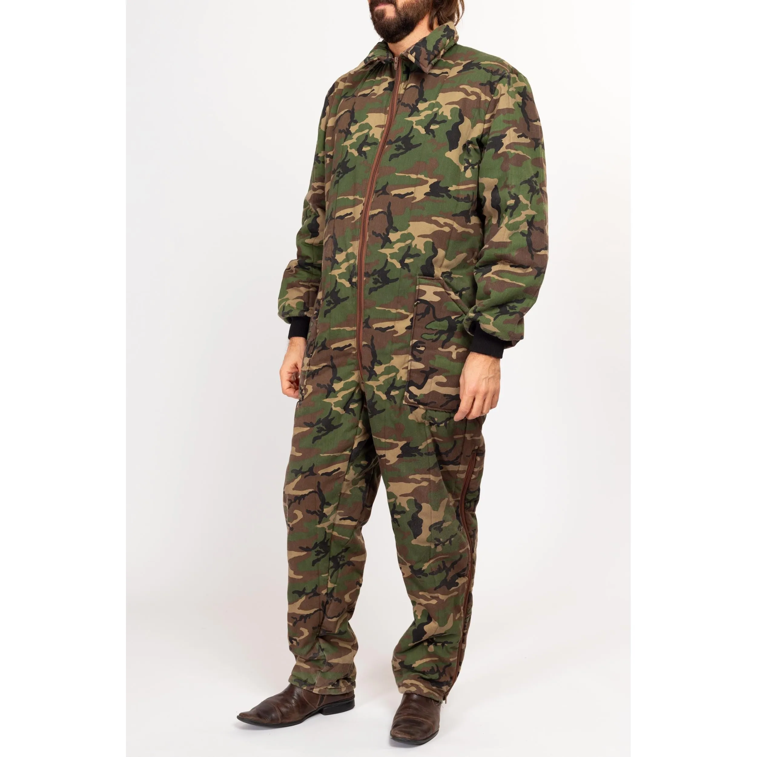 Large 70s Camouflage Quilted Coveralls