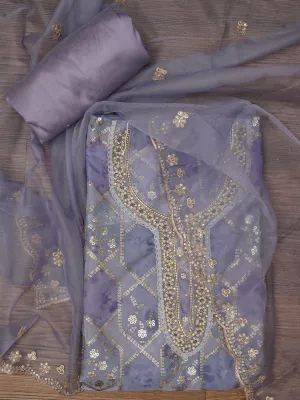 Lavender Sequin Embroidered Organza Dress Material with Dupatta