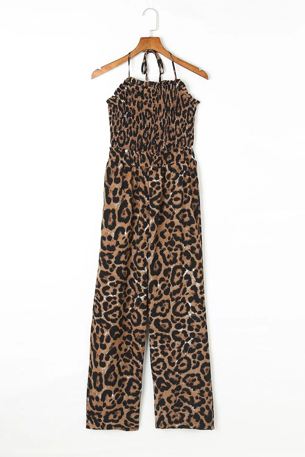 Leopard Halter Backless Wide Leg Jumpsuit