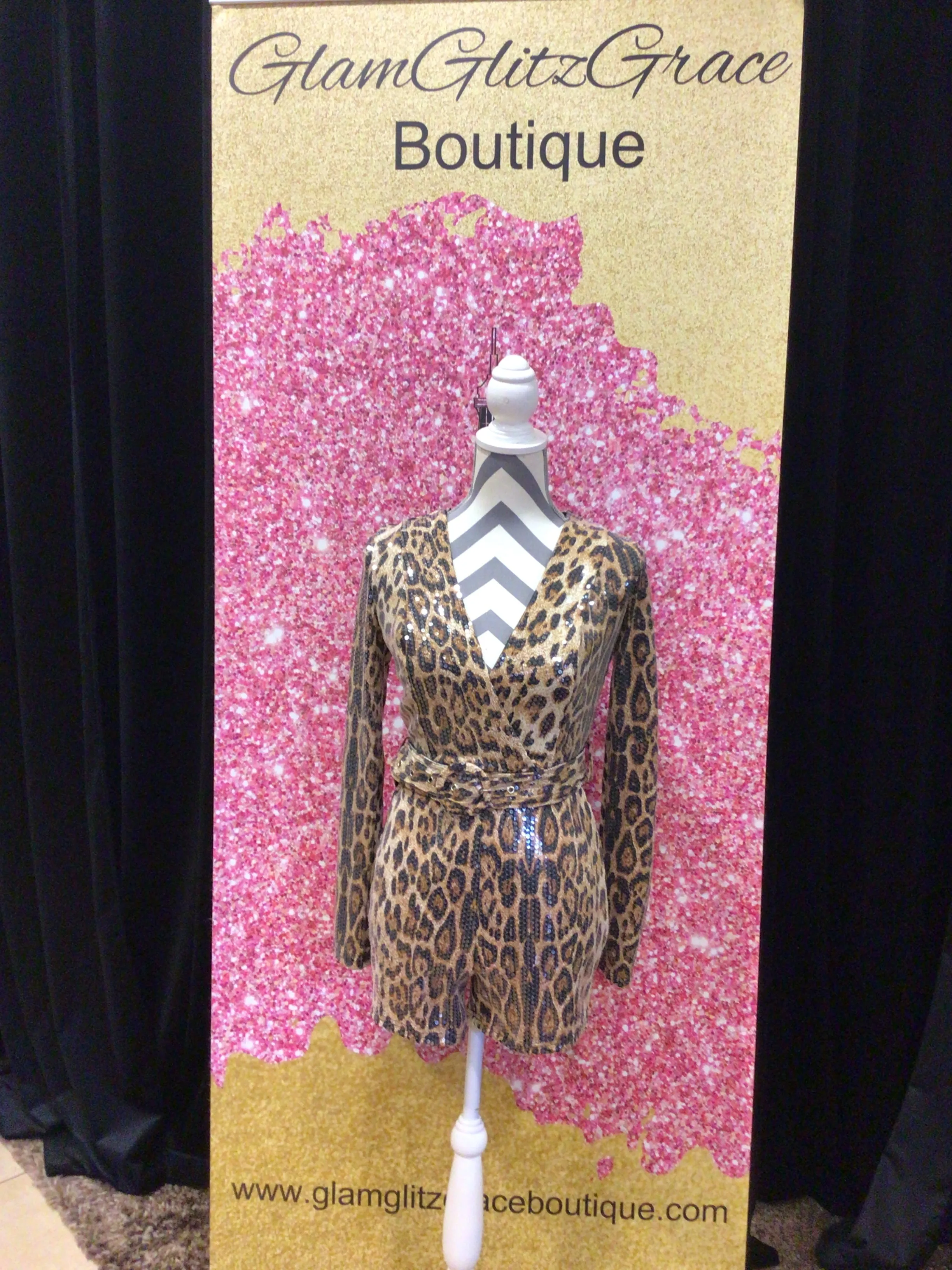 Leopard sequin romper with belt