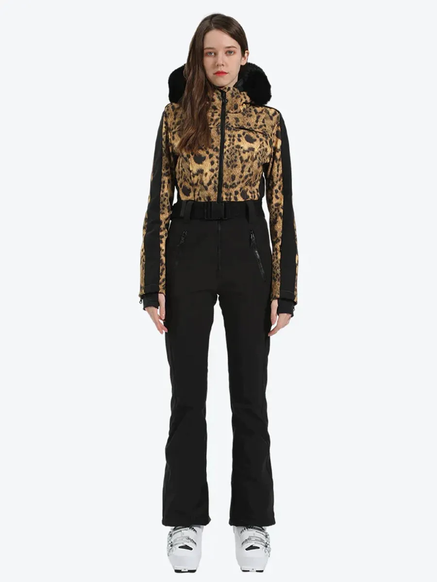 Leopard Slim One Piece Ski Suit Jumpsuit