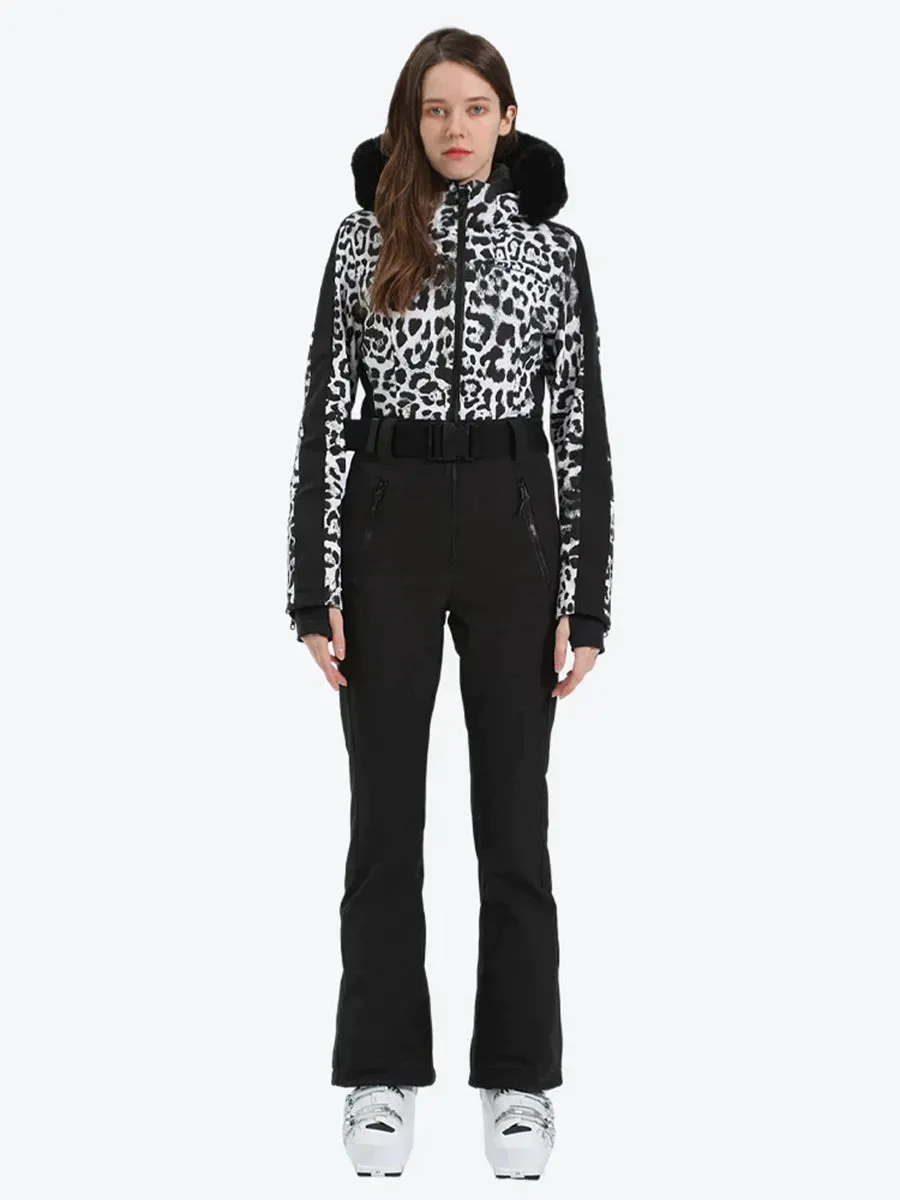 Leopard Slim One Piece Ski Suit Jumpsuit