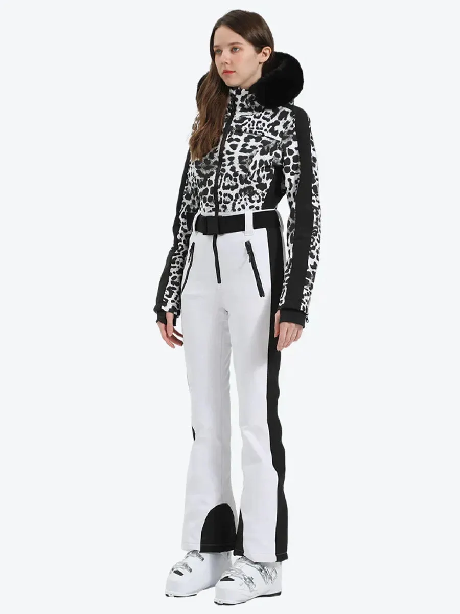 Leopard Slim One Piece Ski Suit Jumpsuit