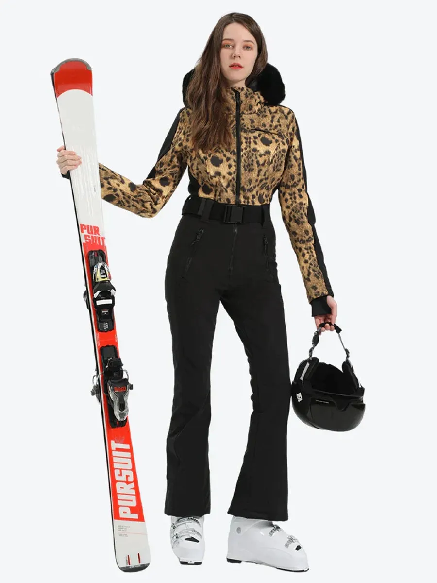 Leopard Slim One Piece Ski Suit Jumpsuit