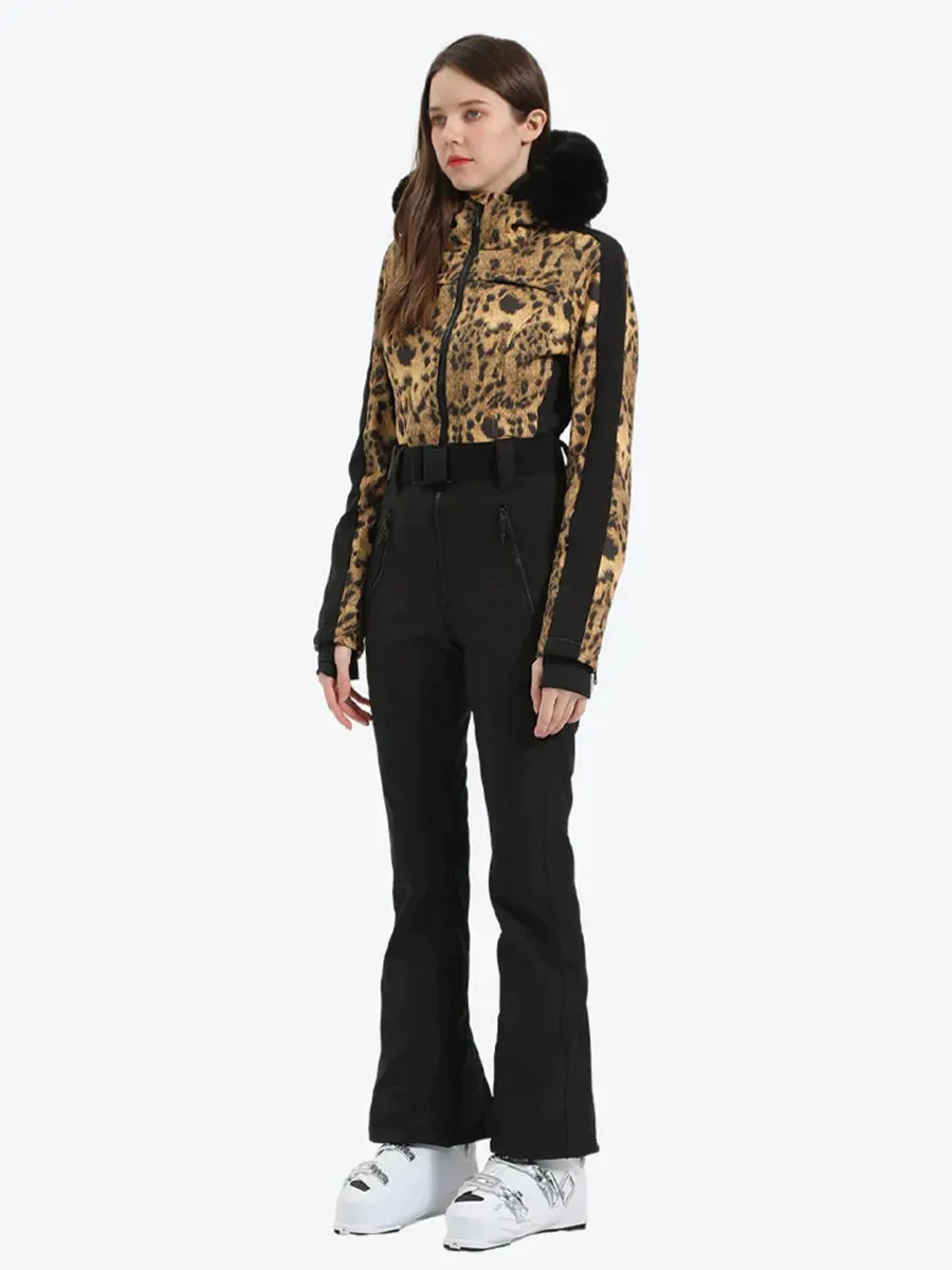 Leopard Slim One Piece Ski Suit Jumpsuit