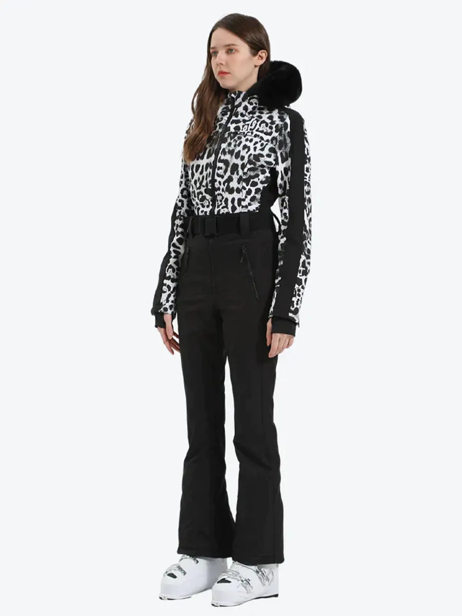 Leopard Slim One Piece Ski Suit Jumpsuit