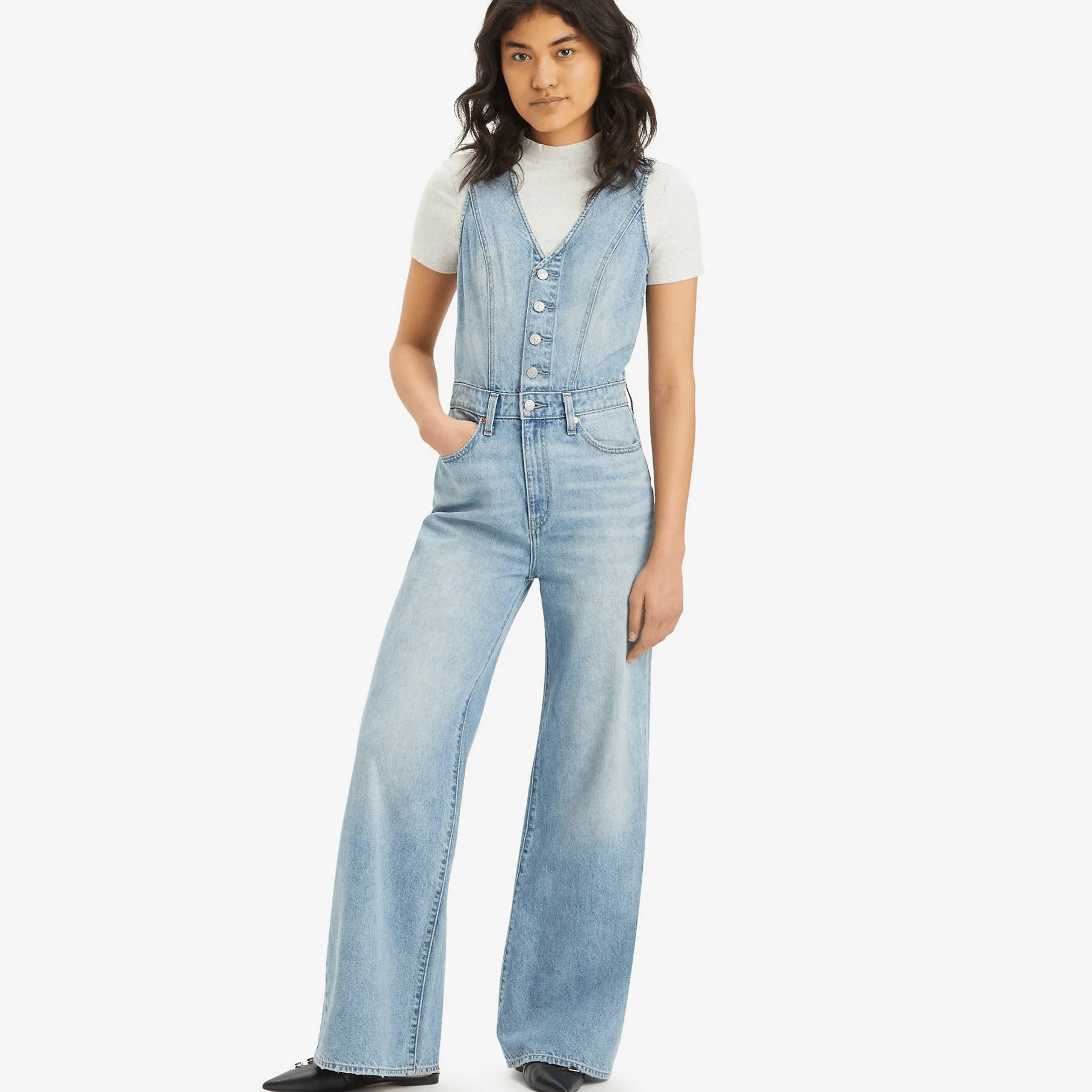 Levi's Denim Wide Leg Jumpsuit In Blue