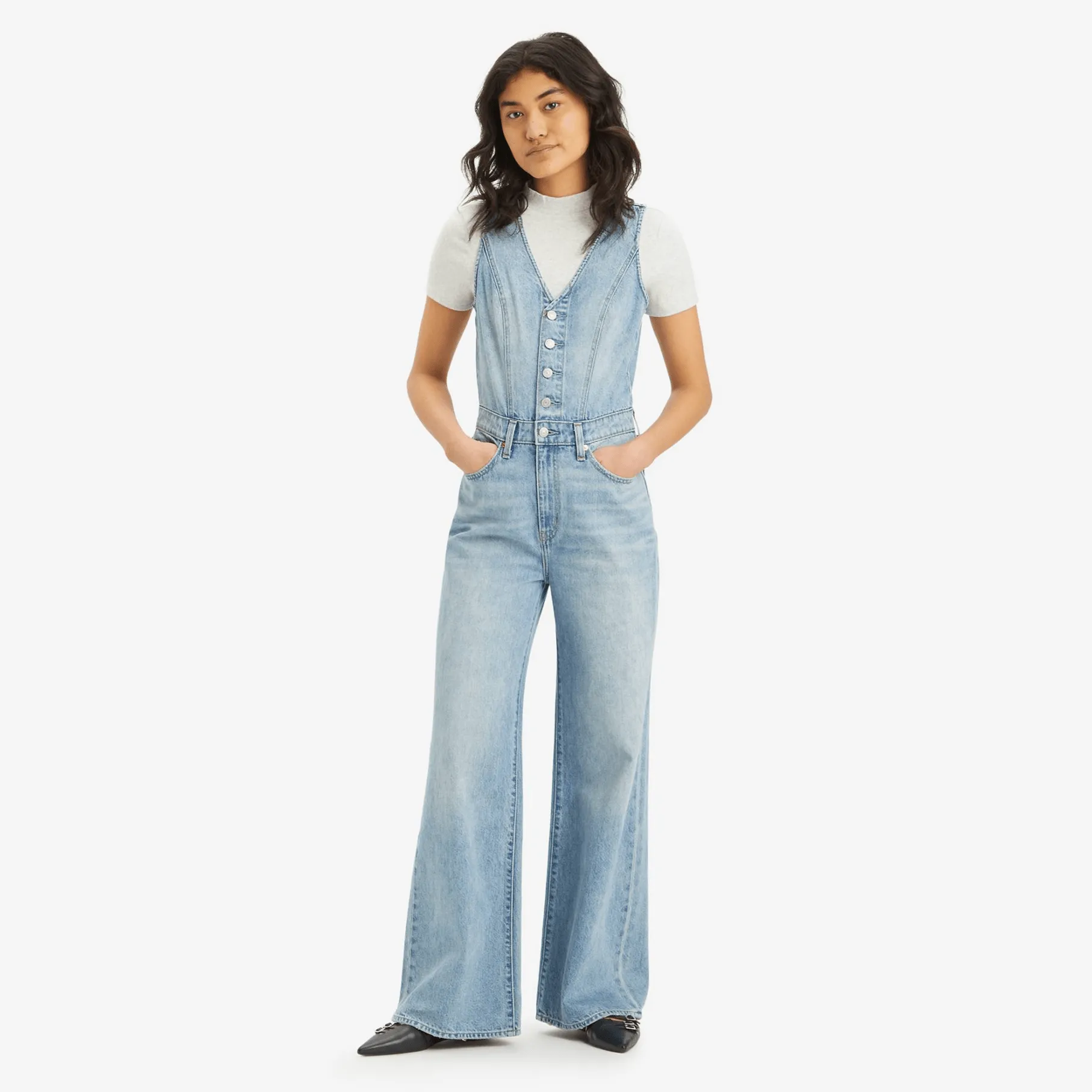 Levi's Denim Wide Leg Jumpsuit In Blue