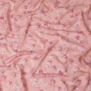 Light pink blended viscose organza fabric with multicolor print having metallic finish in floral design-D17493