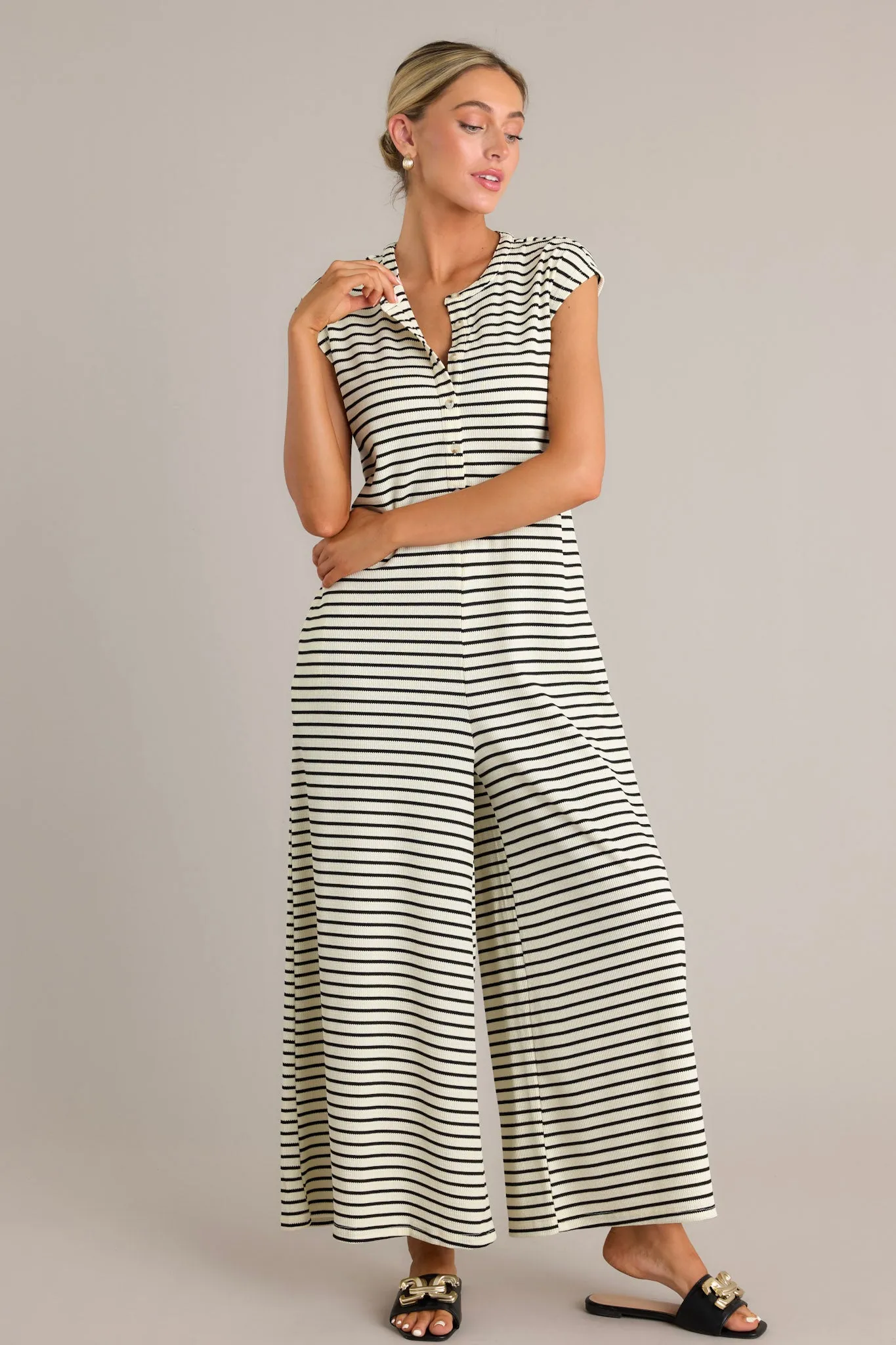 Linear Allure Black Stripe Textured Jumpsuit