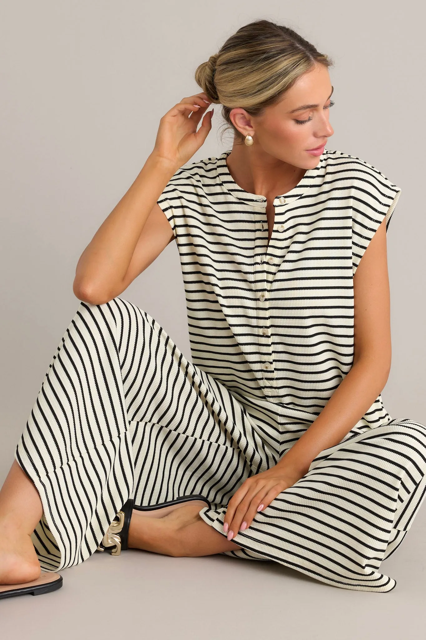 Linear Allure Black Stripe Textured Jumpsuit