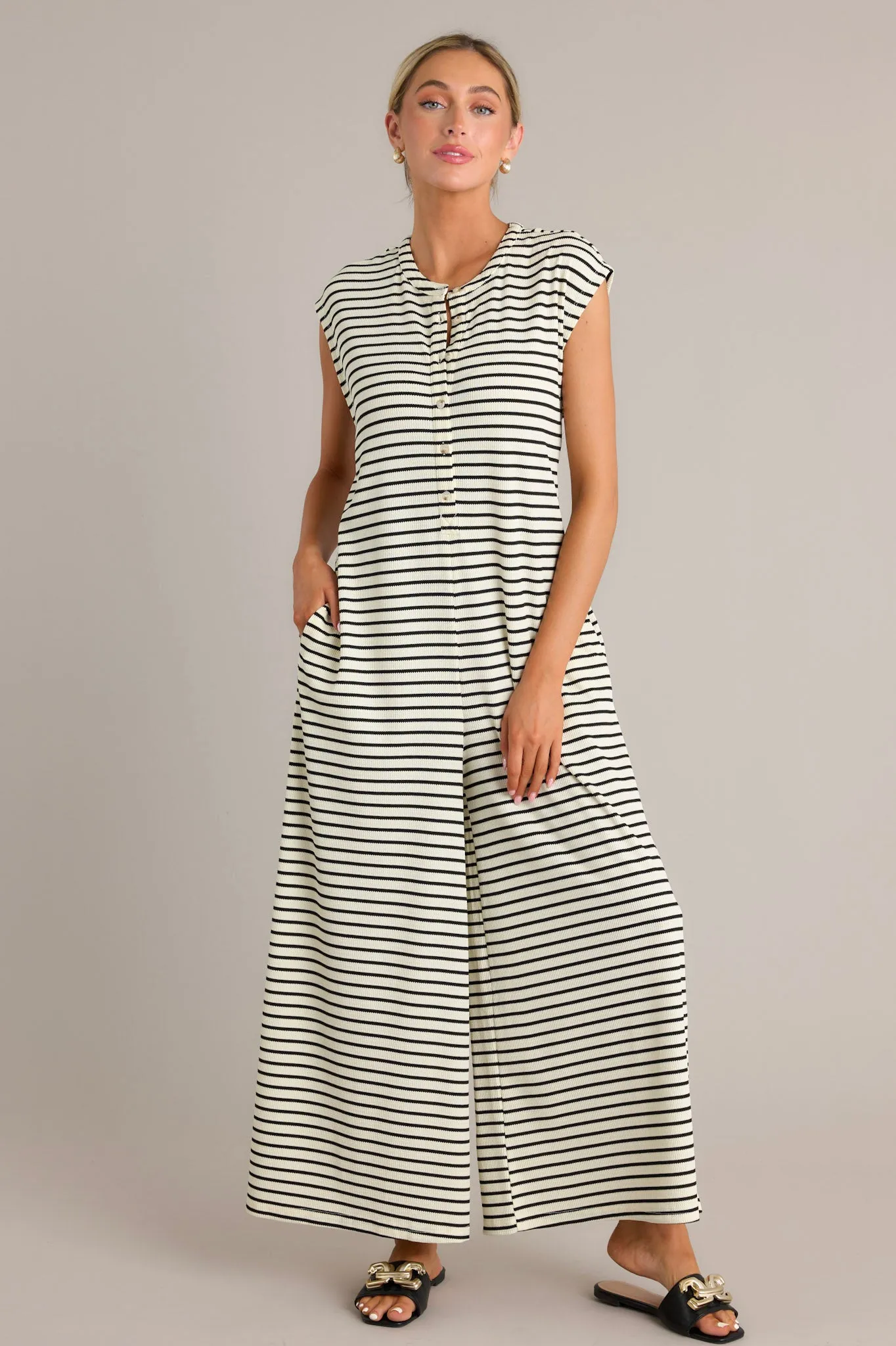 Linear Allure Black Stripe Textured Jumpsuit