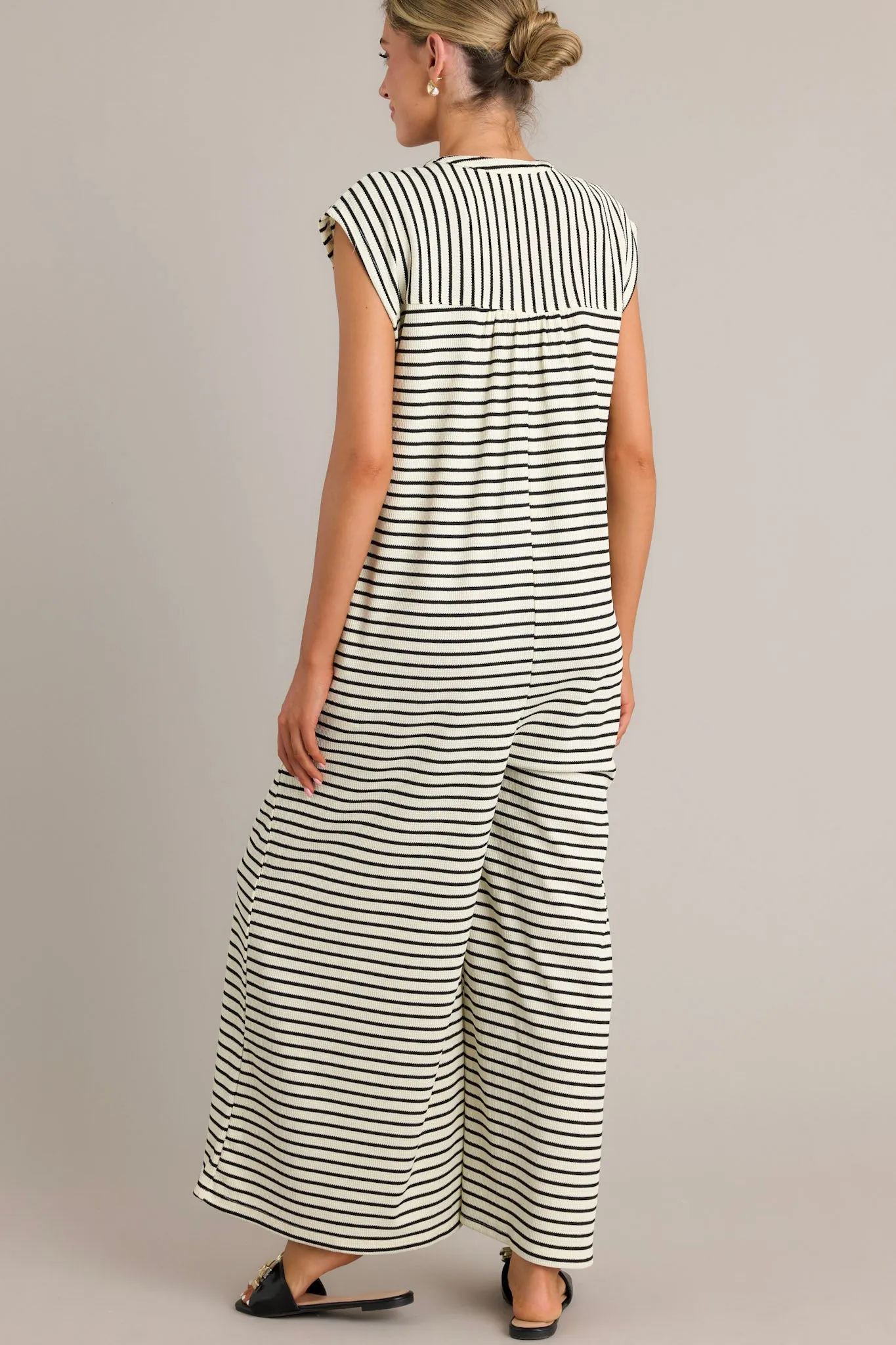 Linear Allure Black Stripe Textured Jumpsuit