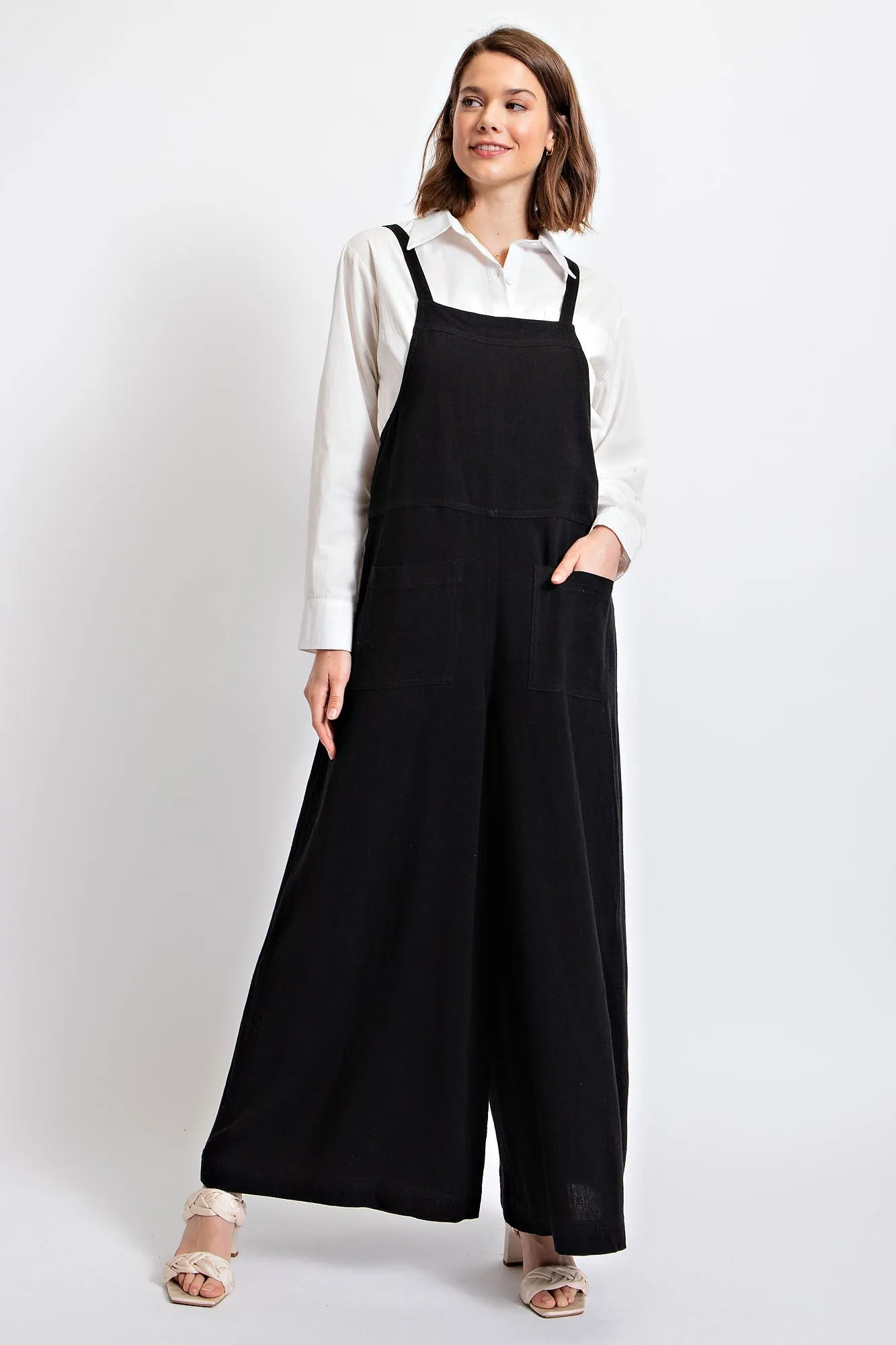 Linen Blend Jumpsuit in Black