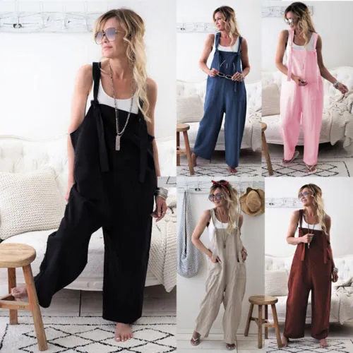 Linen Solid Pockets Jumpsuit