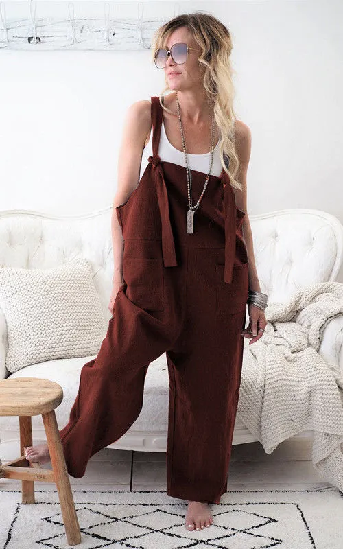 Linen Solid Pockets Jumpsuit