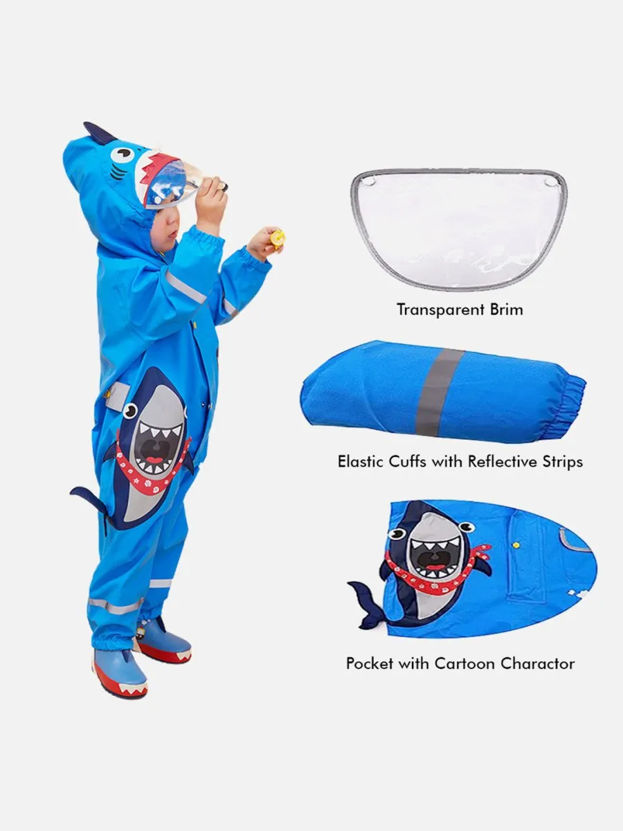 Little Surprise Box Blue Shark Theme All Over Jumpsuit / Playsuit Raincoat for Kids