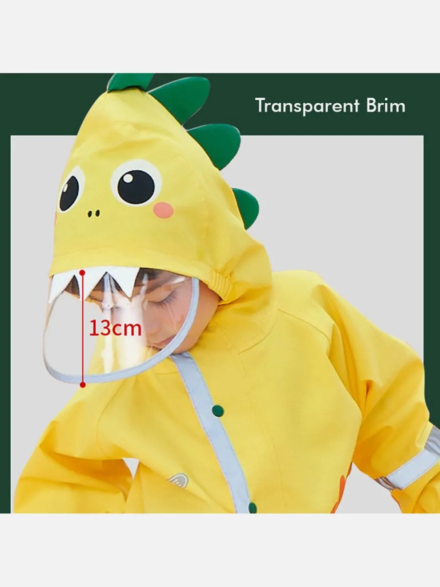 Little Surprise Box Bright Yellow 3D Dino Theme All Over Jumpsuit / Playsuit Raincoat for Kids