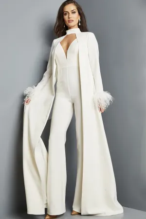 Long Sleeve Feather 2-Piece Jumpsuit by Jovani 09479