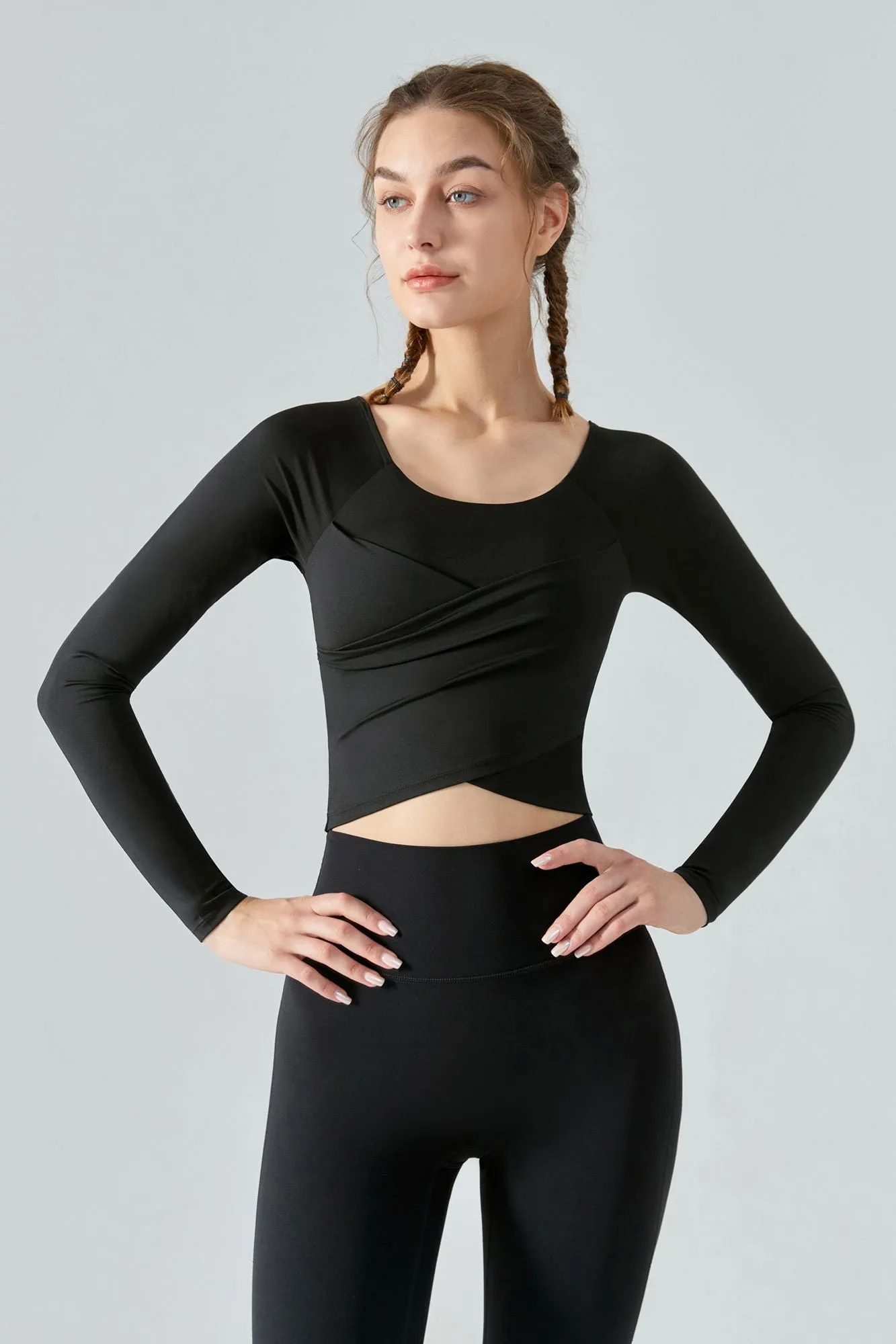 Long Sleeve Front Tie Wrap Detailing Yoga Top