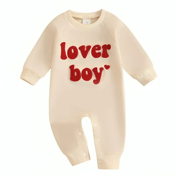 Long Sleeve Lover Boy Embroidered Baby Jumpsuit