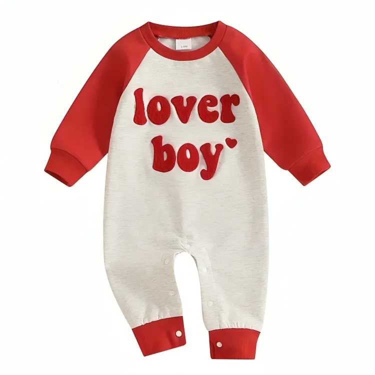 Long Sleeve Lover Boy Embroidered Baby Jumpsuit